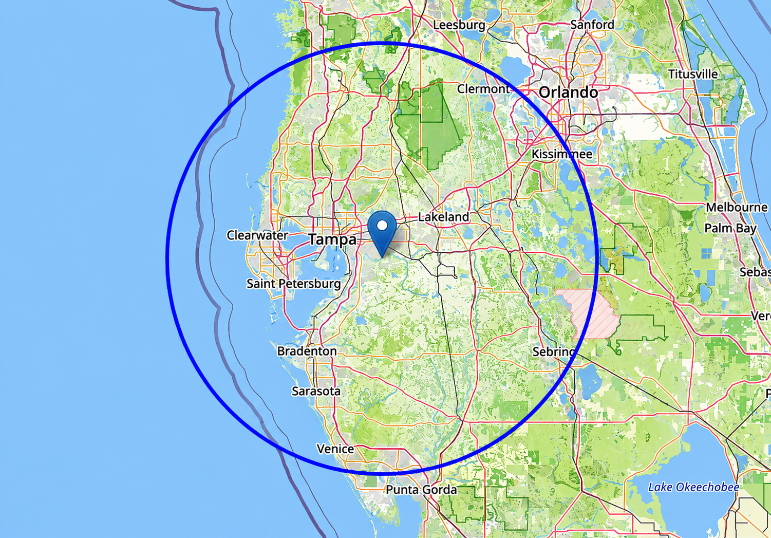 Central Florida map showing the Shred Treez service area